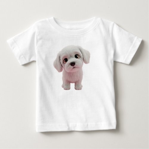 Adorable Fluffy White Puppy with Big Eyes Digital Baby T-Shirt