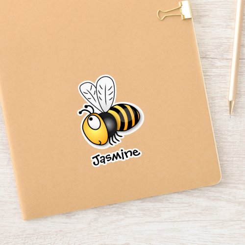 Adorable flying bee yellow cartoon illustration sticker