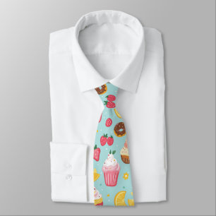 Adorable Food Items Illustration Pattern Neck Tie