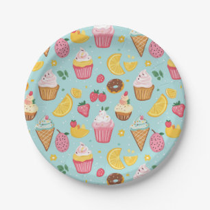 Adorable Food Items Illustration Pattern Paper Plates