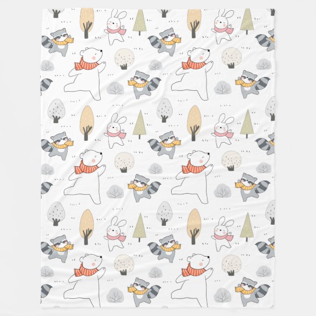 Adorable Forest Animals Fleece Blanket (Front)