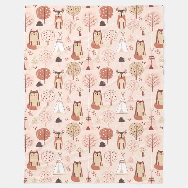 Adorable Forest Animals Fleece Blanket (Front)