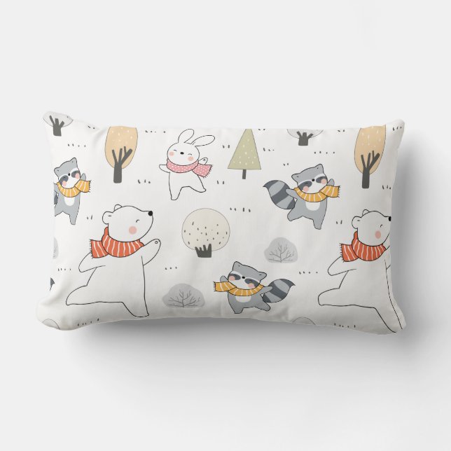 Adorable Forest Animals Lumbar Pillow (Front)