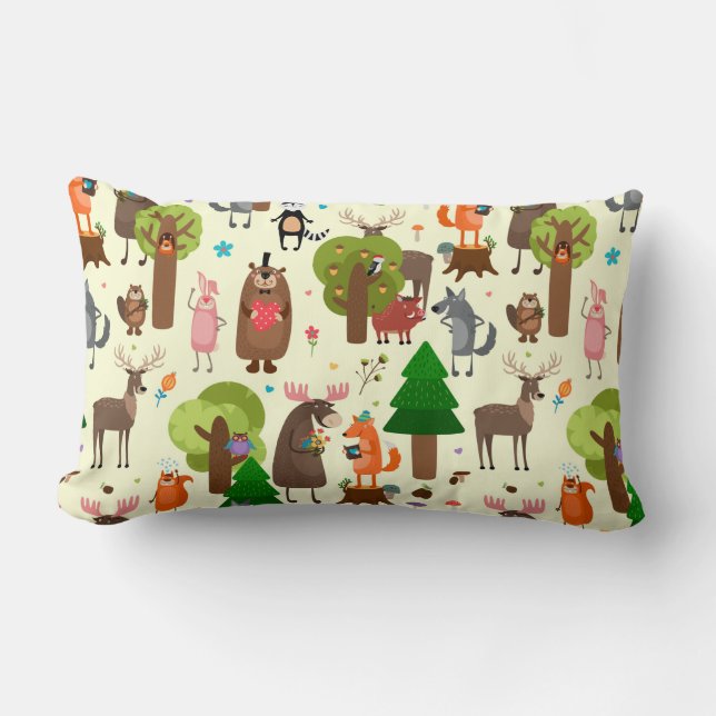 Adorable Forest Animals Lumbar Pillow (Front)