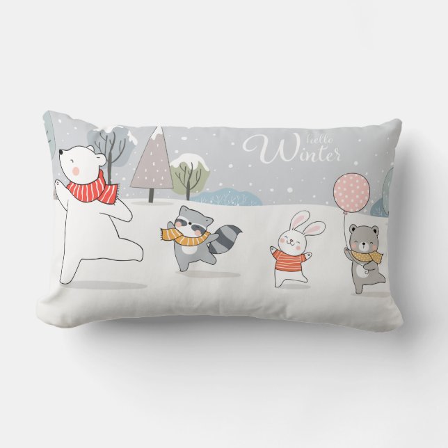 Adorable Forest Animals Lumbar Pillow (Front)