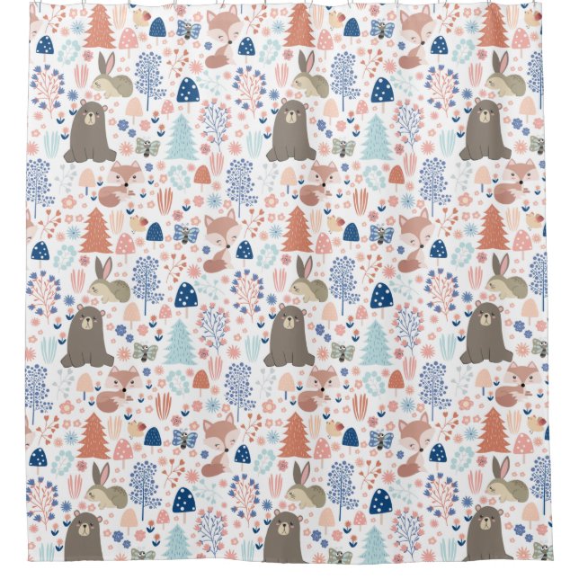 Adorable Forest Animals Shower Curtain (Front)