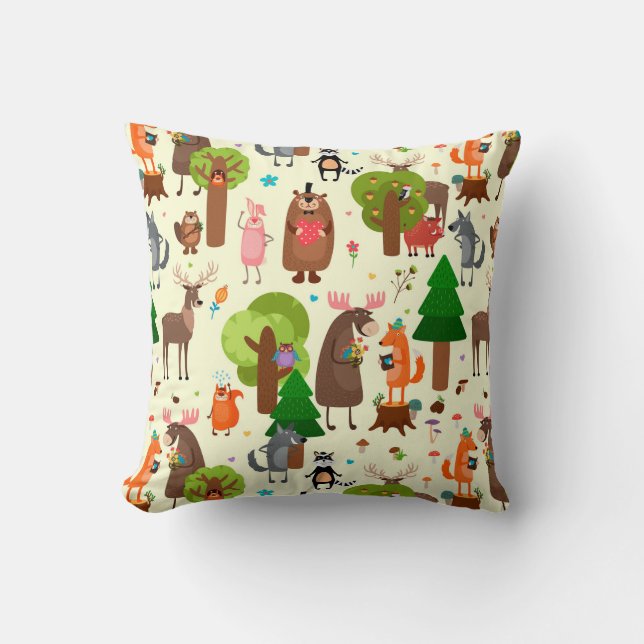 Adorable Forest Animals Throw Pillow (Front)