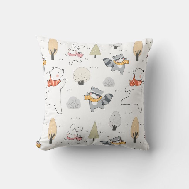Adorable Forest Animals Throw Pillow (Front)