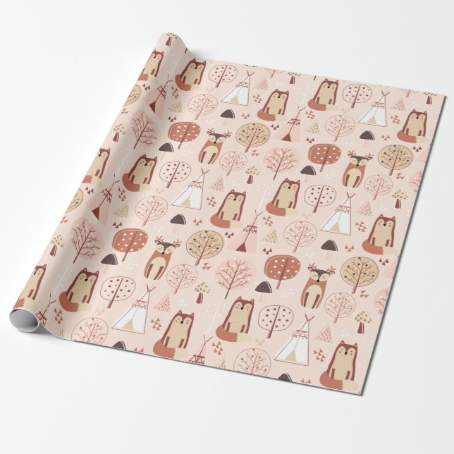 Adorable Forest Critters Wrapping Paper (Unrolled)