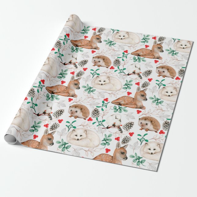 Adorable Forest Critters Wrapping Paper (Unrolled)