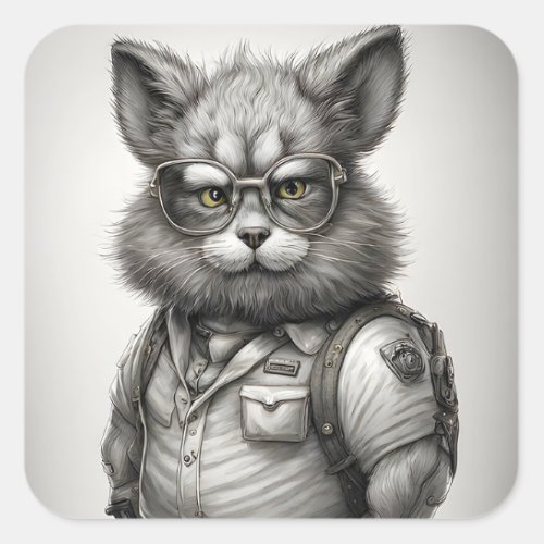 Adorable Forest Ranger Bunny Rabbit Glasses Square Sticker