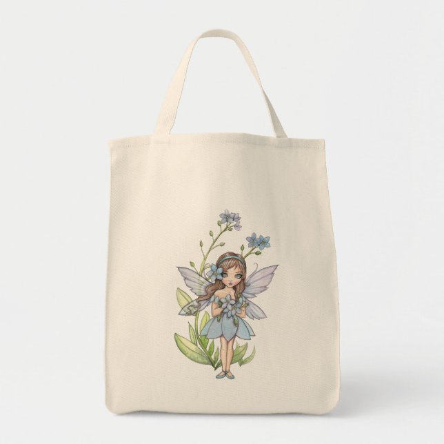 Adorable Forget Me Not Flower Fairy Organic Tote (Front)