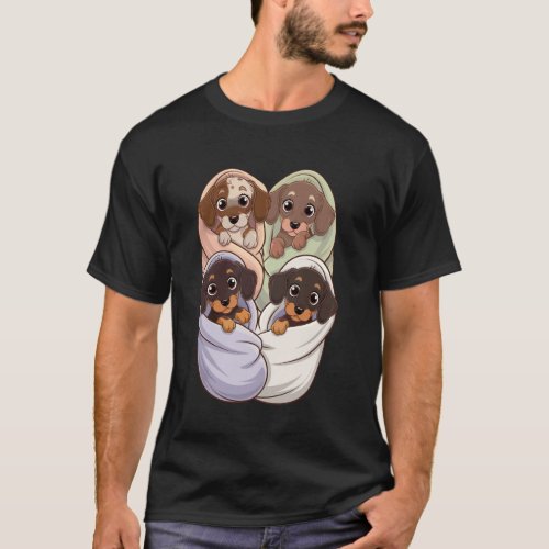 Adorable Four Dachshunds Swaddle Funny Baby Dog Gr T-Shirt