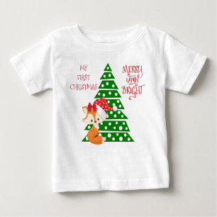 Adorable Fox and Christmas Tree Baby T-Shirt