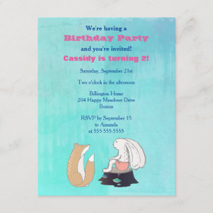 Adorable Fox and Rabbit Illustrated Birthday Party Invitation