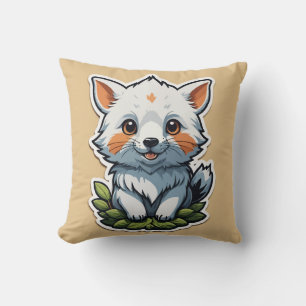 Adorable Fox Cub Sticker - Cute Wild Animal Art Throw Pillow
