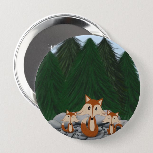 Adorable Fox Family Button (Front & Back)