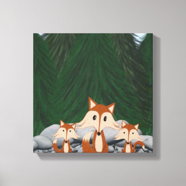 Adorable Fox Family Canvas Print (Front)