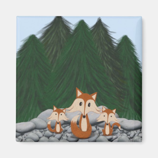 Adorable Fox Family Magnet (Front)