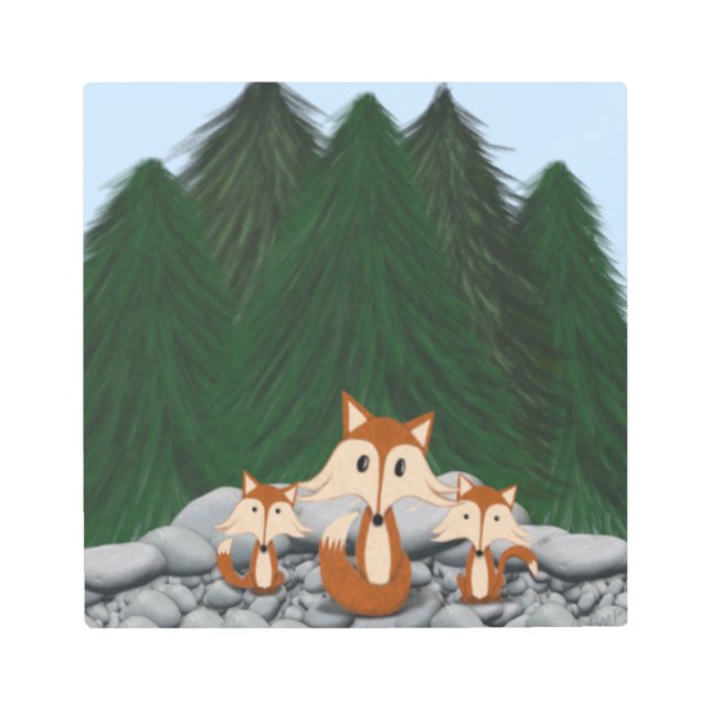 Adorable Fox Family Metal Print (Front)