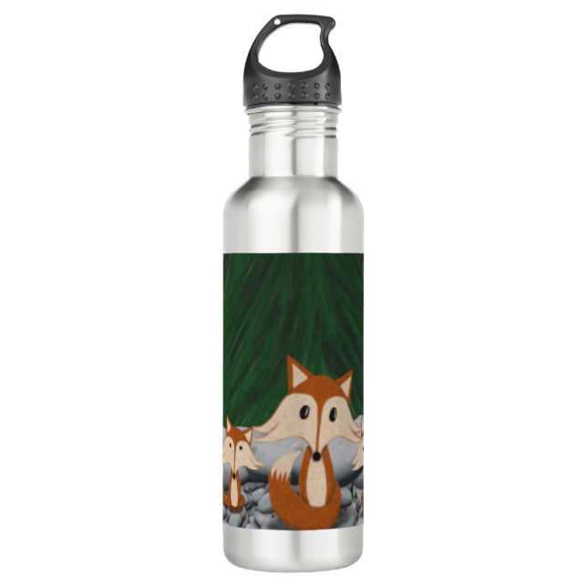 Adorable Fox Family Stainless Steel Water Bottle (Front)