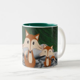 Adorable Fox Family Two-Tone Coffee Mug