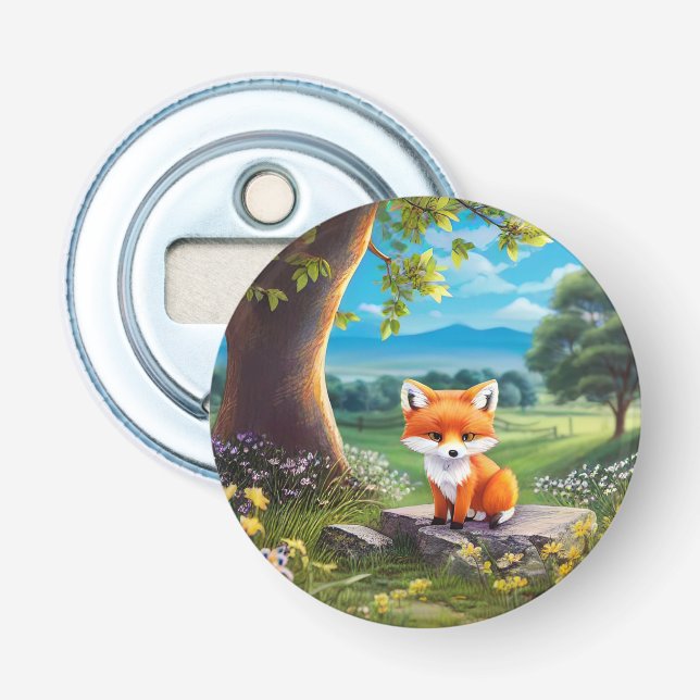 Adorable Fox Sitting Under Tree-68563 Bottle Opener (Front)