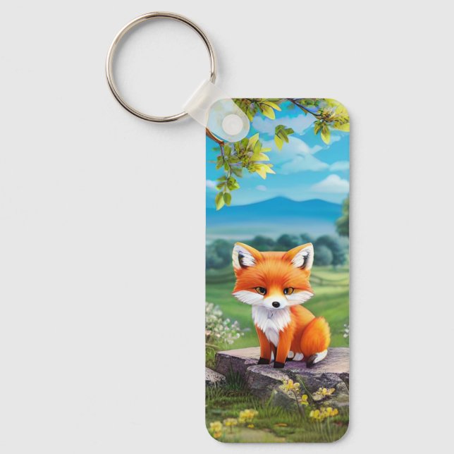 Adorable Fox Sitting Under Tree-68563 Keychain (Front)