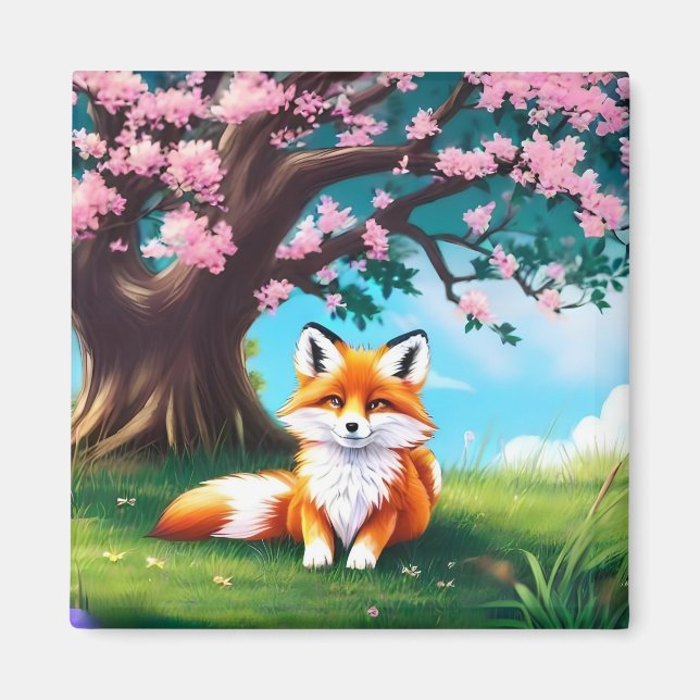 Adorable Fox Sitting Under Tree-68563 Magnet (Front)