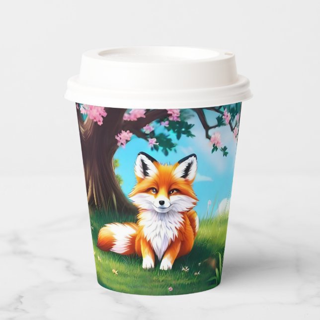 Adorable Fox Sitting Under Tree-68563 Paper Cups (Front)