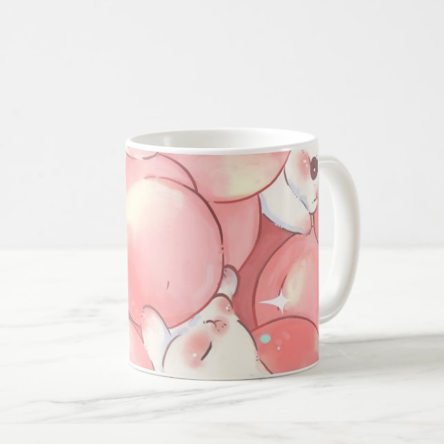 Adorable Frame of Pink-Background Band Design Coffee Mug (Front Right)