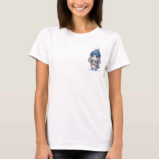 Adorable Freezing Bunny with Frozen Carrot T-Shirt (Front)