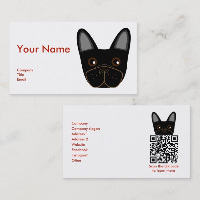 Adorable French Bulldog Face - Business Card (Front/Back)