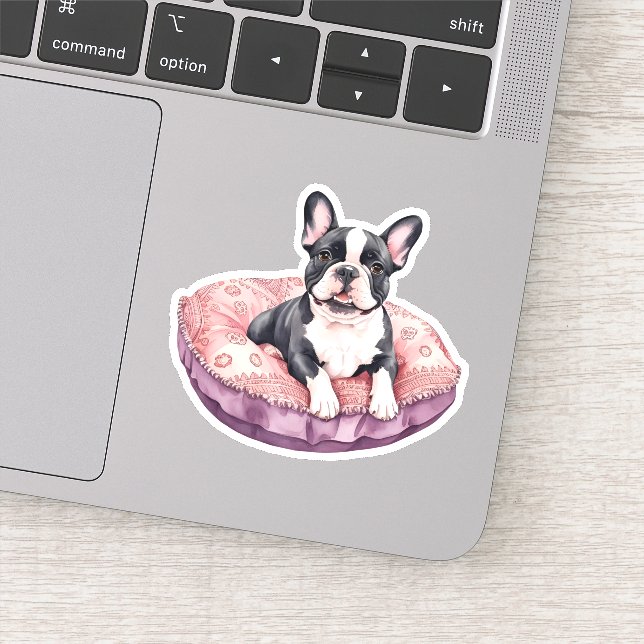 Adorable French Bulldog on a Cushion Sticker (Detail)