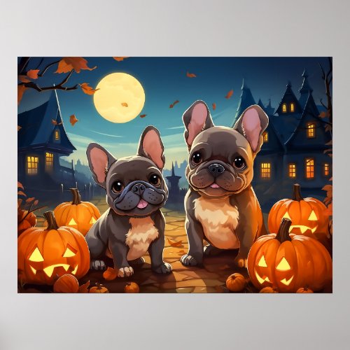 Adorable French Bulldog Puppies Halloween Poster