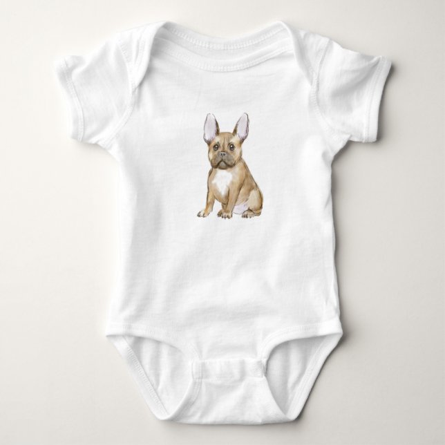 Adorable french bulldog puppy baby bodysuit (Front)
