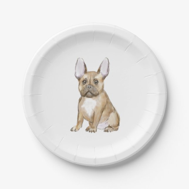 Adorable french bulldog puppy paper plates (Front)