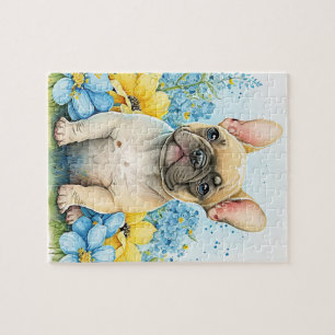 Adorable French Bulldog Puppy Spring Floral Dog  Jigsaw Puzzle