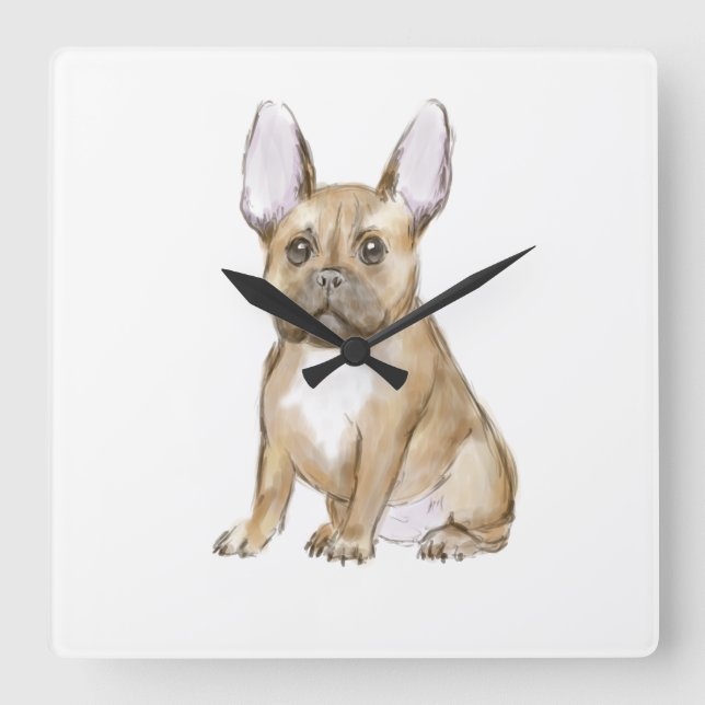 Adorable french bulldog puppy square wall clock (Front)