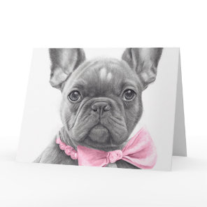 Adorable french bulldog puppy with a pink bow card