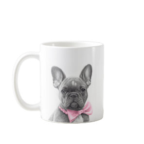 Adorable french bulldog puppy with a pink bow coffee mug