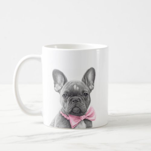 Adorable french bulldog puppy with a pink bow coffee mug