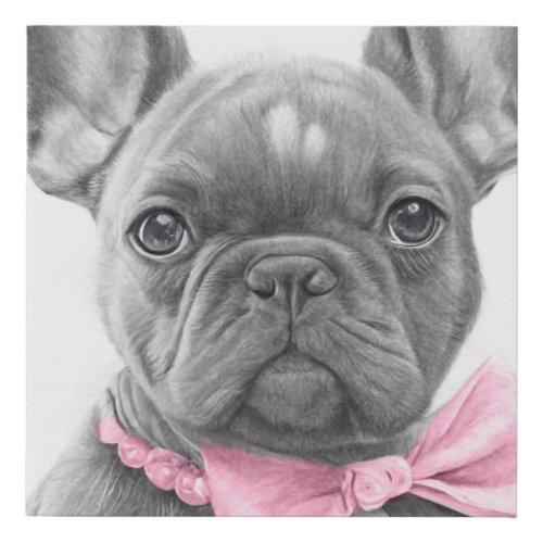 Adorable french bulldog puppy with a pink bow faux canvas print