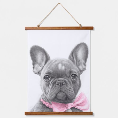 Adorable french bulldog puppy with a pink bow hanging tapestry