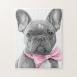 Adorable french bulldog puppy with a pink bow  jigsaw puzzle<br><div class="desc">Adorable french bulldog with a pink bow as a pencil sketch</div>
