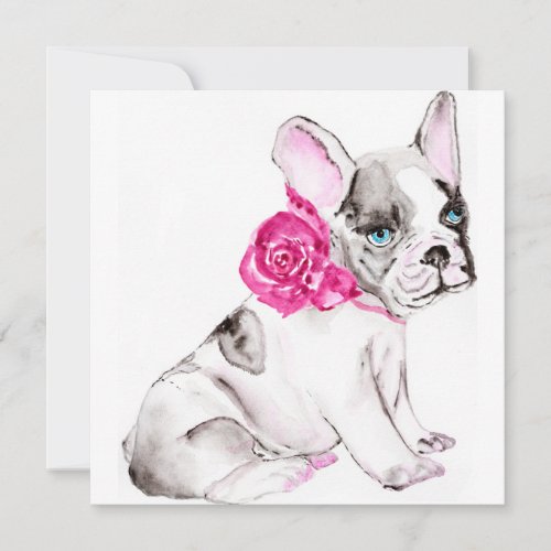 Adorable French Bulldog Puppy with Hot Pink Rose _