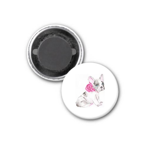 Adorable French Bulldog Puppy with Hot Pink Rose _ Magnet