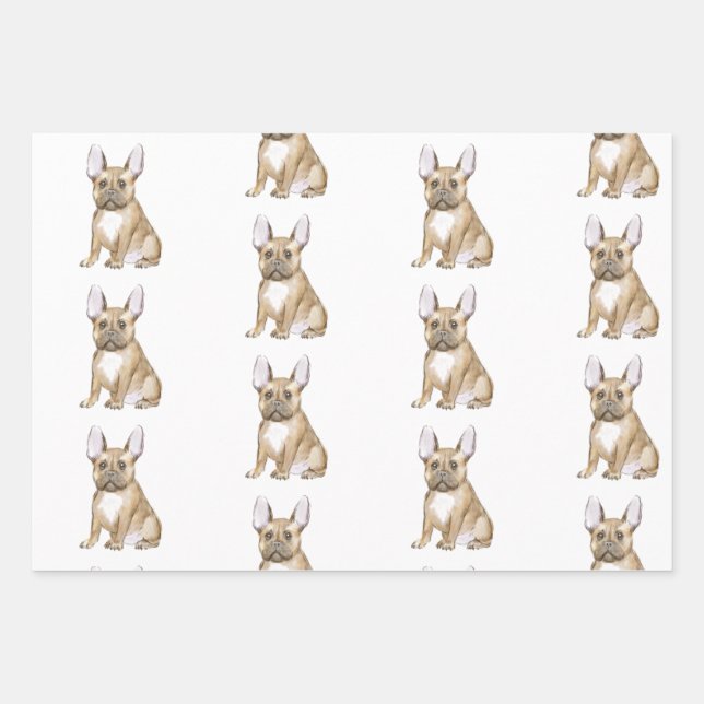 Adorable french bulldog puppy wrapping paper sheets (Front)