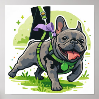 Adorable French Bulldog Walking in Park Poster
