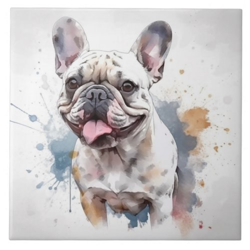 Adorable French Bulldog Watercolor Pet Ceramic Tile